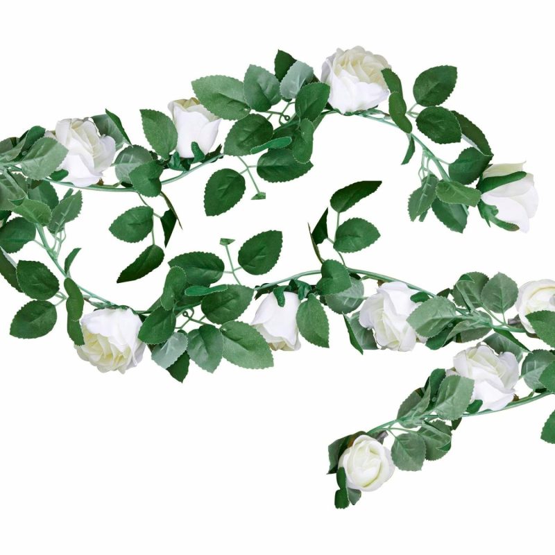 Artificial Plants & Flowers | Ginger Ray White Rose Garland (2M) Artificial Plants & Flowers Artificial Plants & Flowers