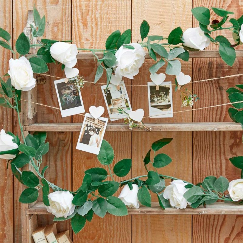 Artificial Plants & Flowers | Ginger Ray White Rose Garland (2M) Artificial Plants & Flowers Artificial Plants & Flowers