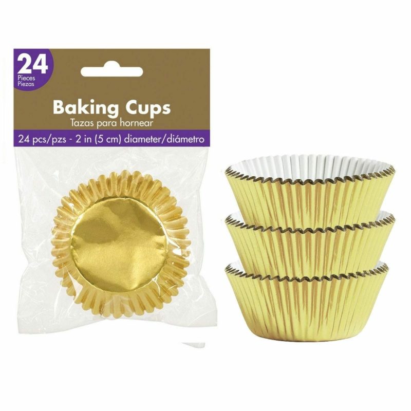 Baking Cups | Gold Metallic 5Cm Baking Cups (Pack Of 24) Baking & Cake Decorating Baking Cups