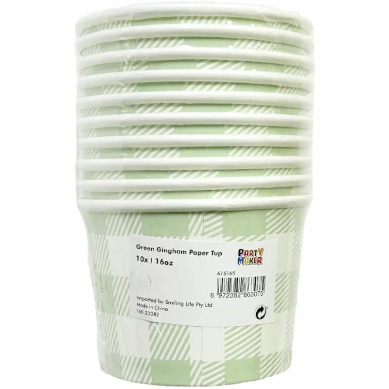 Baking Cups | Green Gingham Paper Treat Cups (Pack Of 10) Baking & Cake Decorating Baking Cups