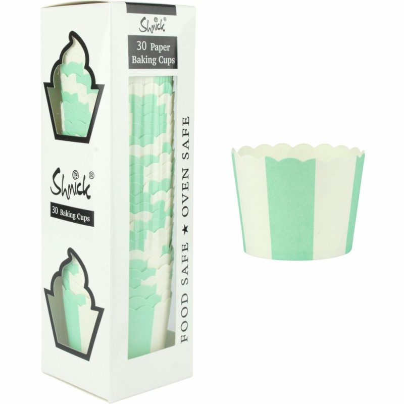 Baking Cups | Mint Green And White Striped Baking Cups (Pack Of 30) Baking & Cake Decorating Baking Cups