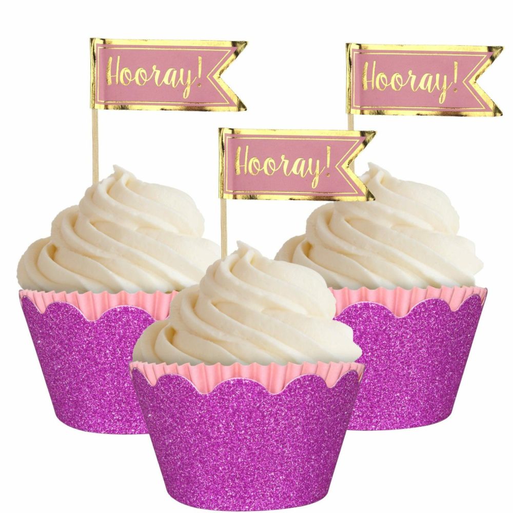 Baking Cups | Pink Glitter Cupcake Decorating Kit (Pack Of 24) Baking & Cake Decorating Baking Cups