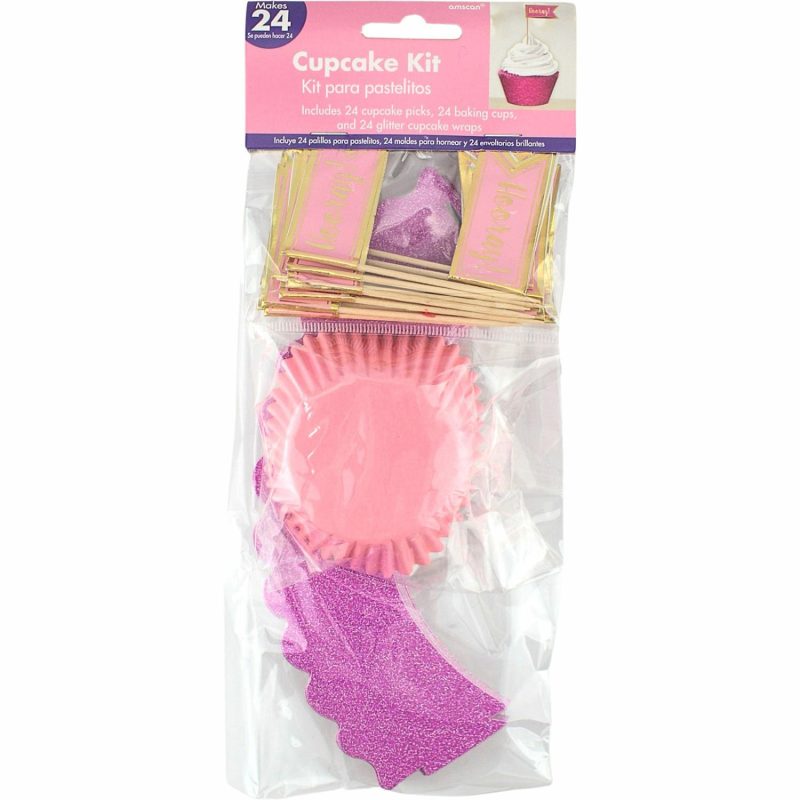 Baking Cups | Pink Glitter Cupcake Decorating Kit (Pack Of 24) Baking & Cake Decorating Baking Cups