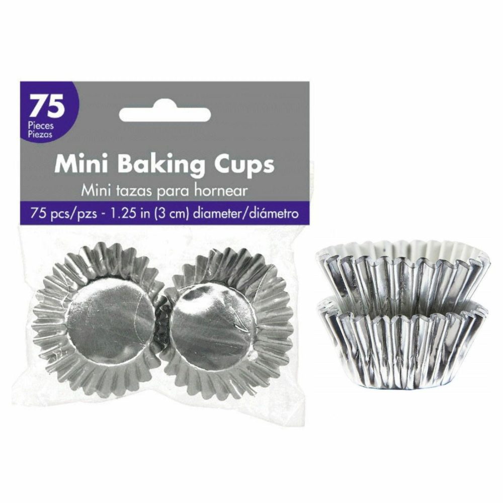 Baking Cups | Silver Metallic Mini 3Cm Baking Cups (Pack Of 75) Baking & Cake Decorating Baking Cups