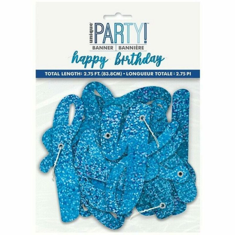 Balloon Styling & Decor | Blue Prismatic Happy Birthday Letter Banner (83.8Cm) Balloon Styling & Decor Balloon Styling & Decor