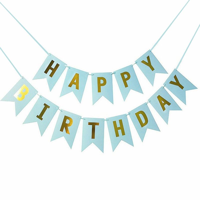 Balloon Styling & Decor | Light Blue And Gold Happy Birthday Banner 3.3M Balloon Styling & Decor Balloon Styling & Decor