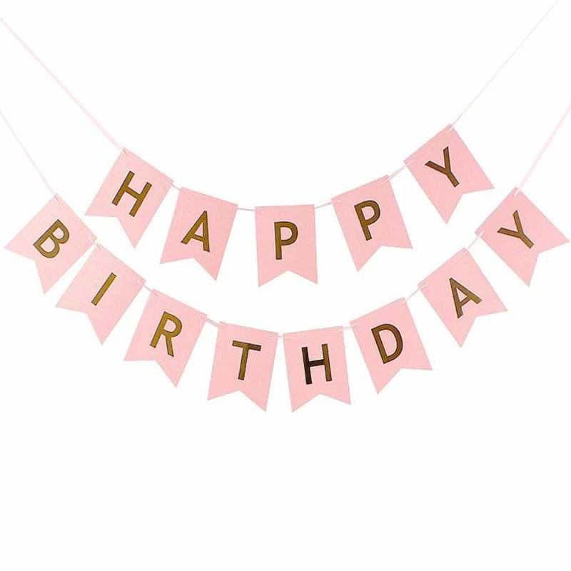 Balloon Styling & Decor | Light Pink And Gold Happy Birthday Banner 3.3M Balloon Styling & Decor Balloon Styling & Decor