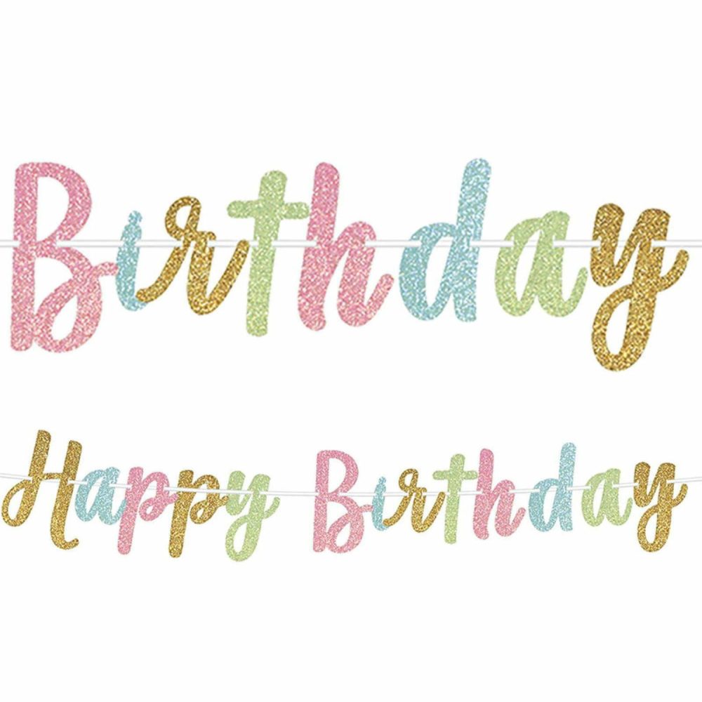 Balloon Styling & Decor | Pastel Glitter Happy Birthday Banner Balloon Styling & Decor Balloon Styling & Decor