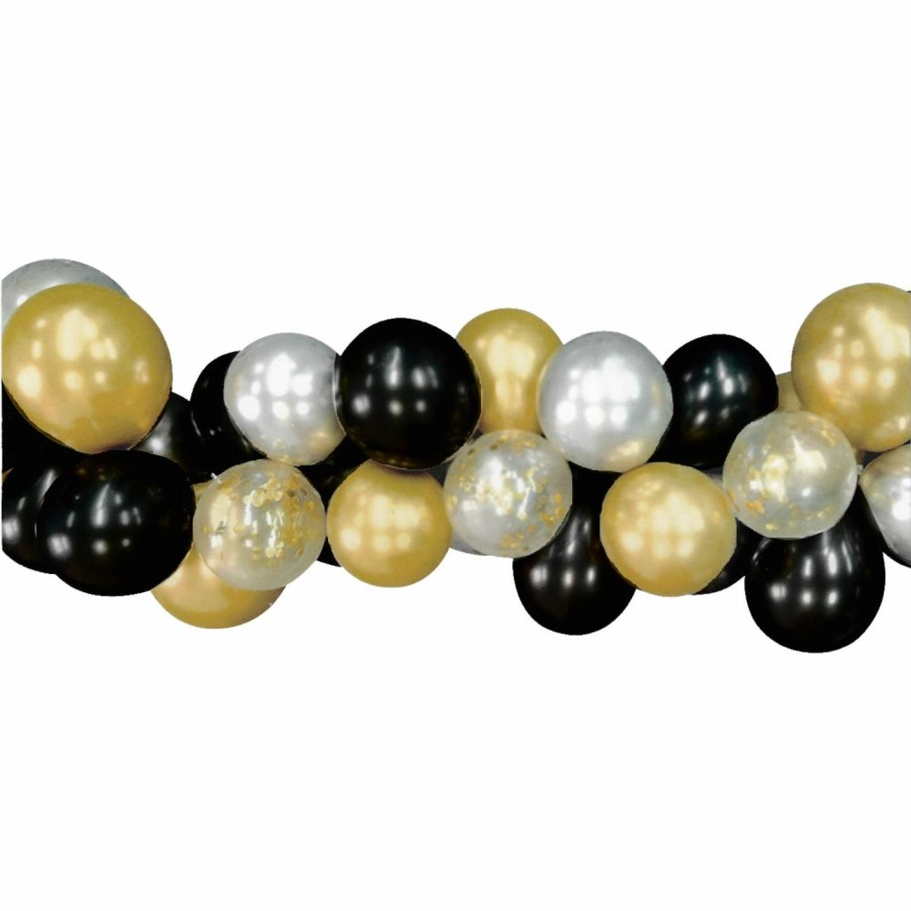 Bouquets, Garlands & Kits | Black, Silver And Gold Confetti Balloon Garland Kit 5M Balloons Bouquets, Garlands & Kits