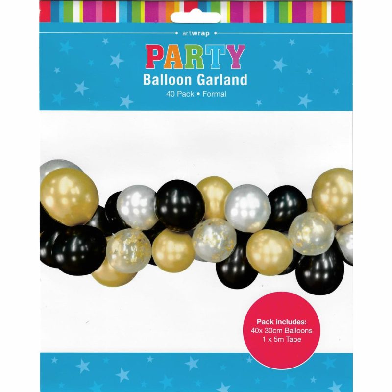 Bouquets, Garlands & Kits | Black, Silver And Gold Confetti Balloon Garland Kit 5M Balloons Bouquets, Garlands & Kits