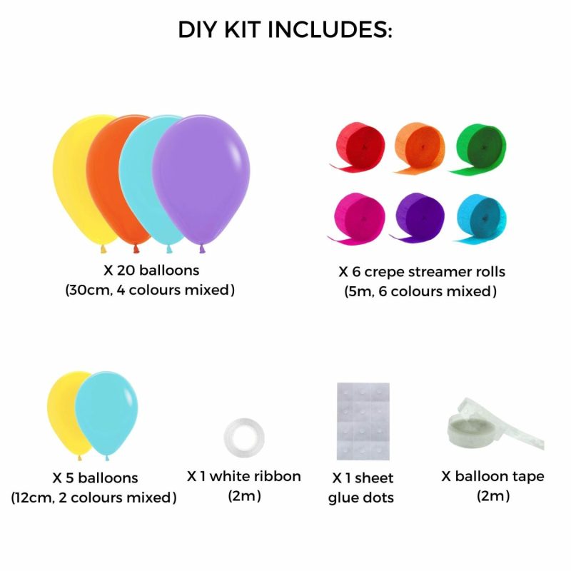 Bouquets, Garlands & Kits | Bright Rainbow Balloon Backdrop Kit With Streamers Balloons Bouquets, Garlands & Kits