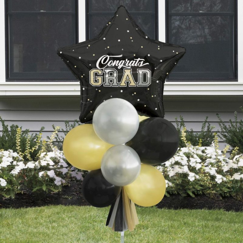 Bouquets, Garlands & Kits | Congrats Grad Black And Gold Balloon Yard Sign Kit Balloons Bouquets, Garlands & Kits