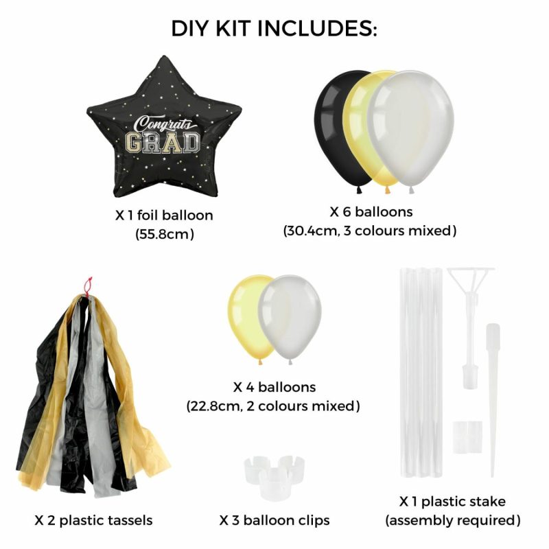 Bouquets, Garlands & Kits | Congrats Grad Black And Gold Balloon Yard Sign Kit Balloons Bouquets, Garlands & Kits