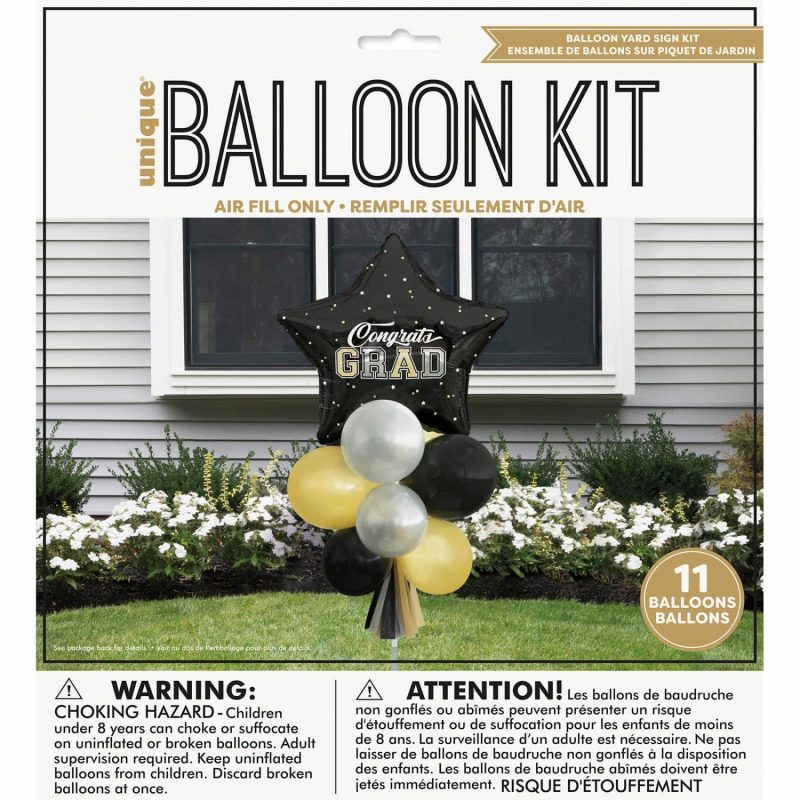 Bouquets, Garlands & Kits | Congrats Grad Black And Gold Balloon Yard Sign Kit Balloons Bouquets, Garlands & Kits