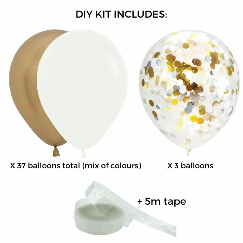 Bouquets, Garlands & Kits | Gold And White Confetti Balloon Garland Kit Balloons Bouquets, Garlands & Kits