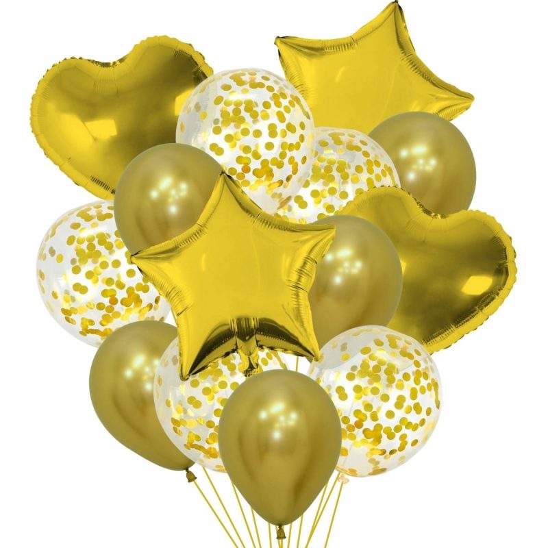 Bouquets, Garlands & Kits | Gold Foil & Confetti Helium Balloon Bouquet (14 Balloons) Balloons Bouquets, Garlands & Kits