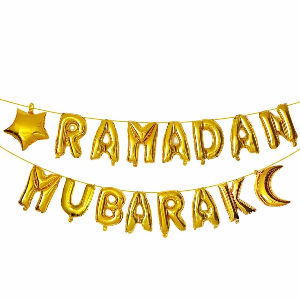 Bouquets, Garlands & Kits | Gold Ramadan Mubarak Foil Letter Balloon Banner (Air Fill) Balloons Bouquets, Garlands & Kits