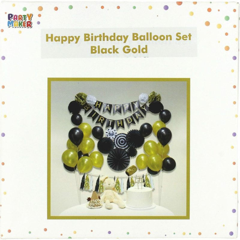 Bouquets, Garlands & Kits | Happy Birthday Black And Gold Balloon Decorating Kit Balloons Bouquets, Garlands & Kits