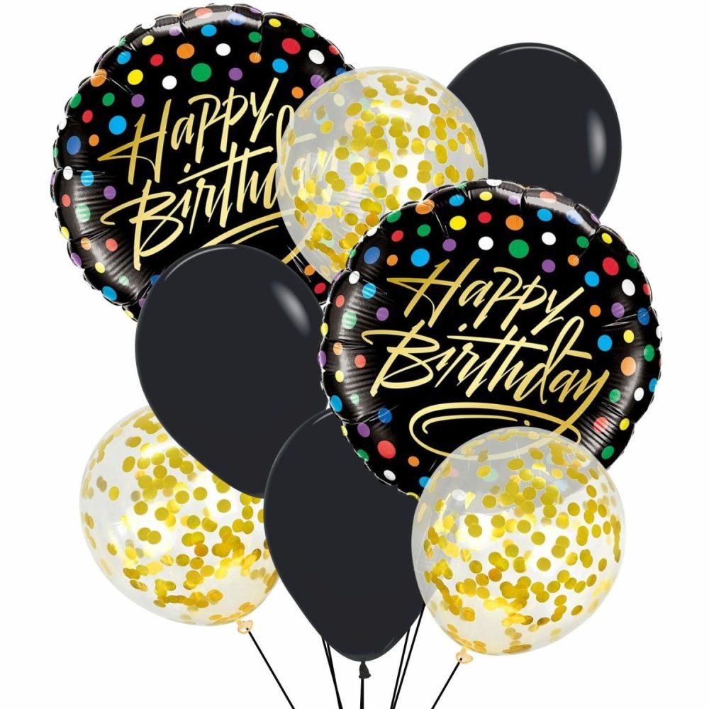 Bouquets, Garlands & Kits | Happy Birthday Black & Gold Confetti Balloon Bouquet Balloons Bouquets, Garlands & Kits