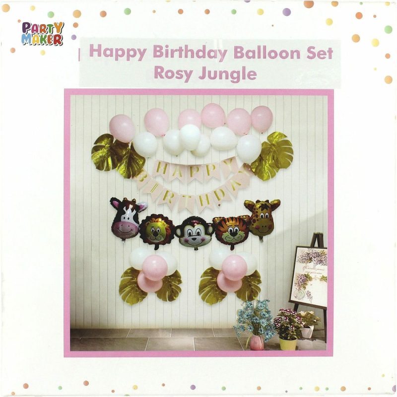 Bouquets, Garlands & Kits | Happy Birthday Rosy Jungle Balloon Set Balloons Bouquets, Garlands & Kits