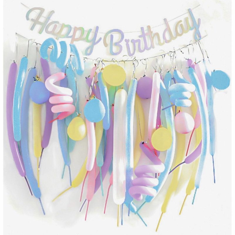 Bouquets, Garlands & Kits | Iridescent Happy Birthday Cascading Pastel Balloon Banner Kit Balloons Bouquets, Garlands & Kits