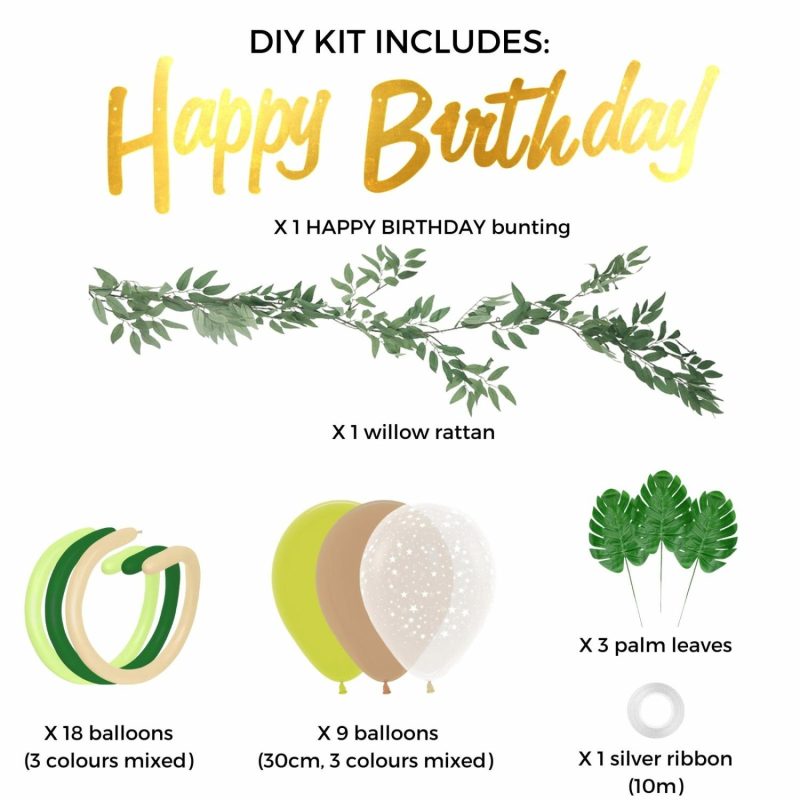 Bouquets, Garlands & Kits | Jungle Happy Birthday Cascading Balloon Banner Kit Balloons Bouquets, Garlands & Kits