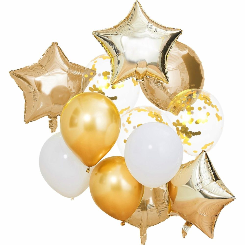 Bouquets, Garlands & Kits | Metallic Gold Star And Confetti Balloon Bouquet (12 Balloons) Balloons Bouquets, Garlands & Kits