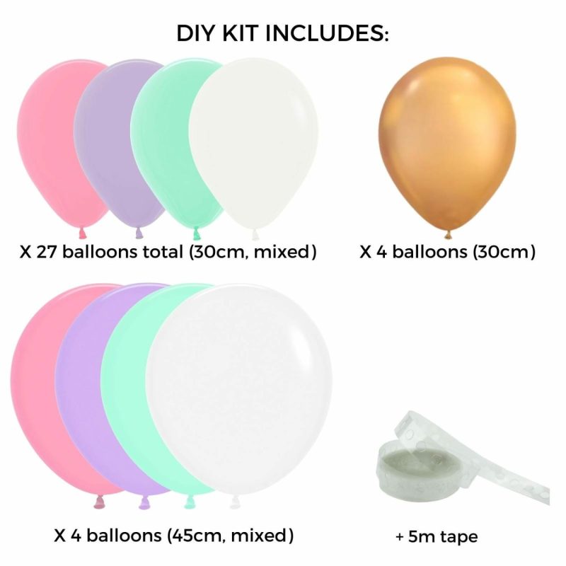 Bouquets, Garlands & Kits | Pastel & Gold 5M Balloon Garland Kit Balloons Bouquets, Garlands & Kits