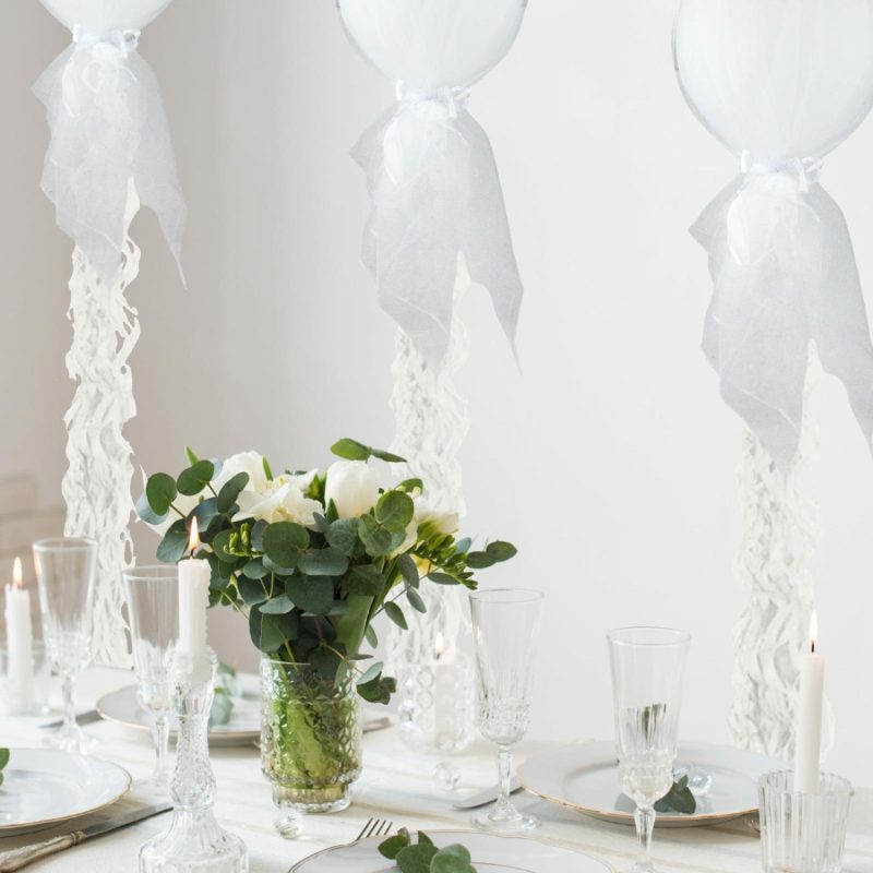 Bouquets, Garlands & Kits | White Tulle Balloon Tassel Kit Balloons Bouquets, Garlands & Kits