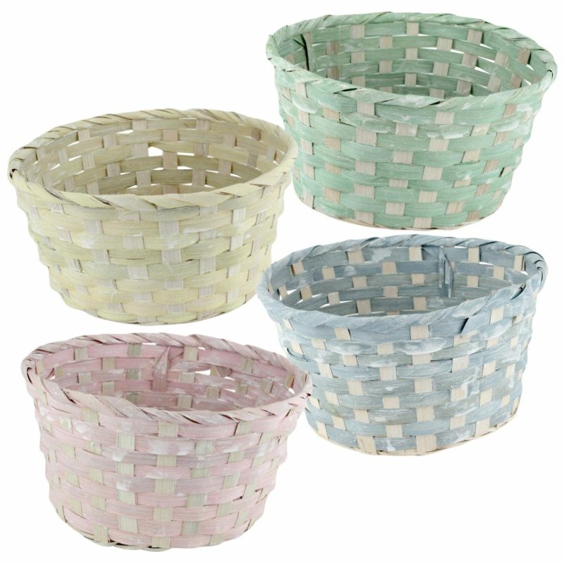 Buckets & Baskets | Pastel Bamboo Woven Easter Gift Basket (One Only) Buckets & Baskets Buckets & Baskets