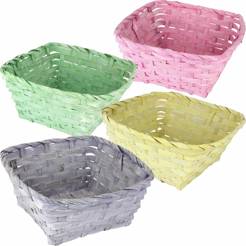 Buckets & Baskets | Pastel Square Bamboo Easter Gift Basket Buckets & Baskets Buckets & Baskets