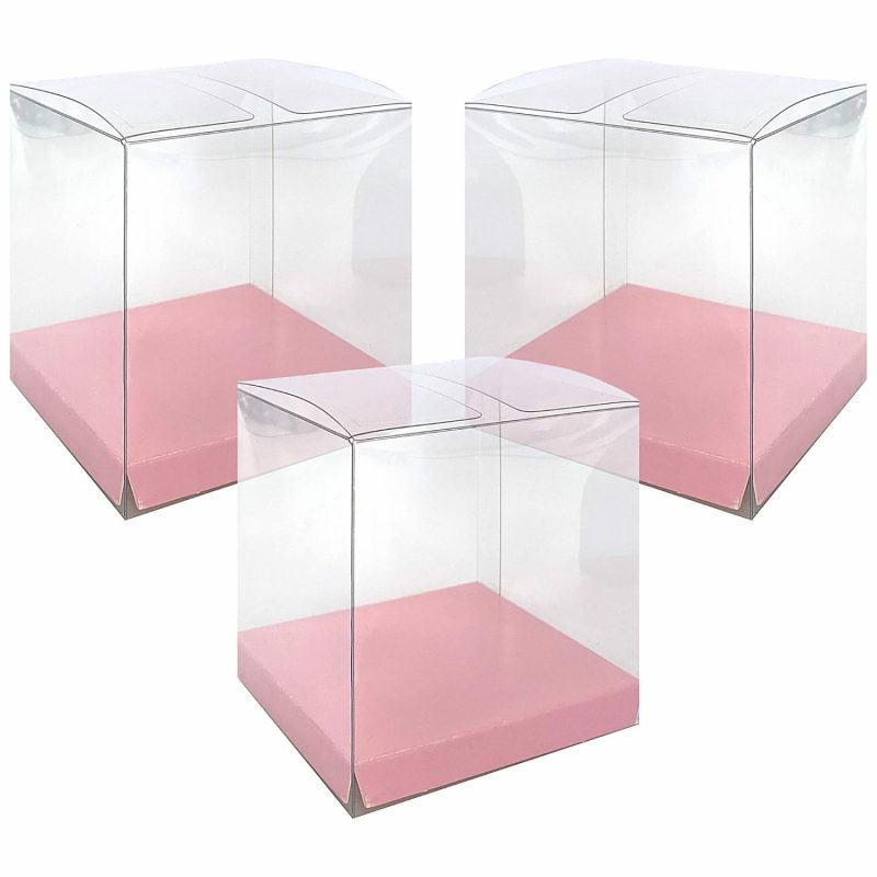 Cake Boards & Boxes | Clear And Pastel Pink Square Favour Boxes 8Cm (Pack Of 10) Baking & Cake Decorating Cake Boards & Boxes