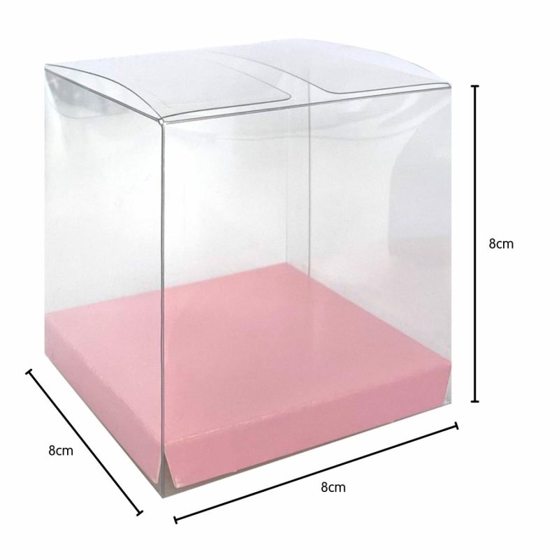 Cake Boards & Boxes | Clear And Pastel Pink Square Favour Boxes 8Cm (Pack Of 10) Baking & Cake Decorating Cake Boards & Boxes