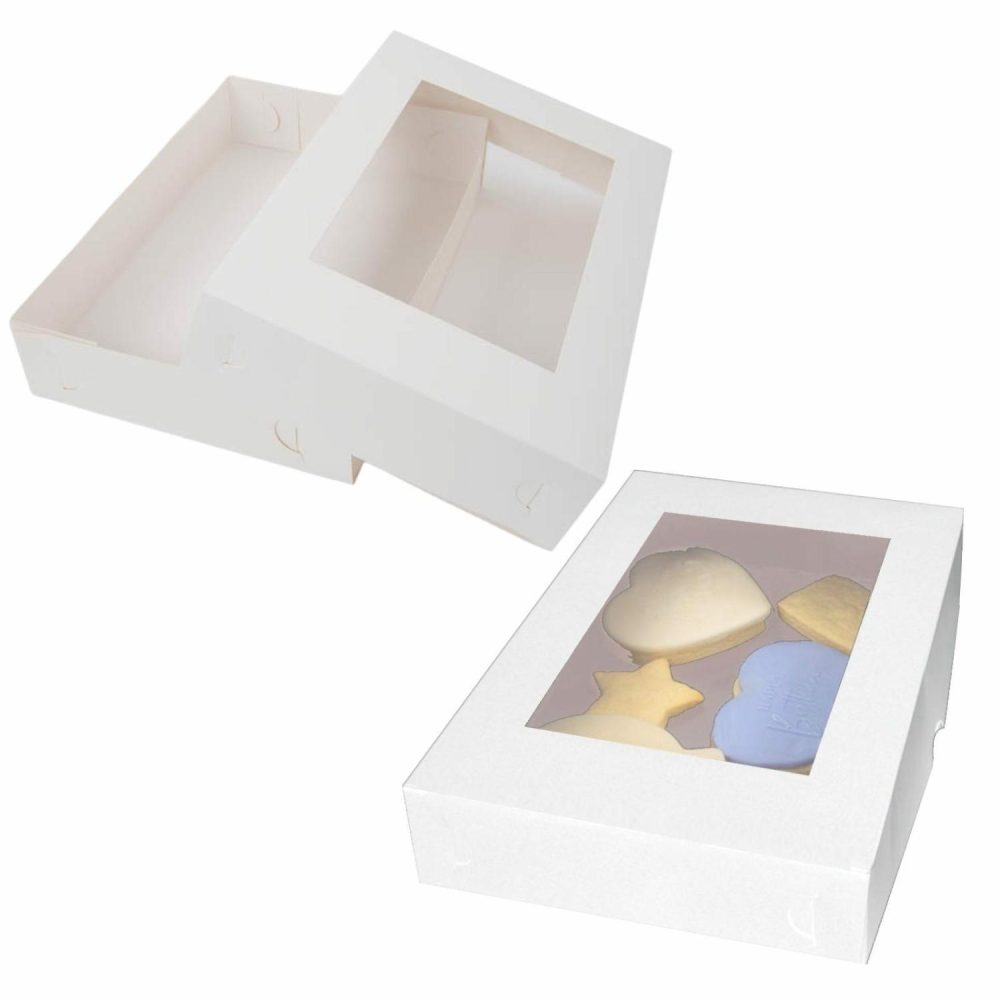 Cake Boards & Boxes | Coo Kie Large White Rectangle Cookie / Chocolate Box With Window 25.5Cm Baking & Cake Decorating Cake Boards & Boxes