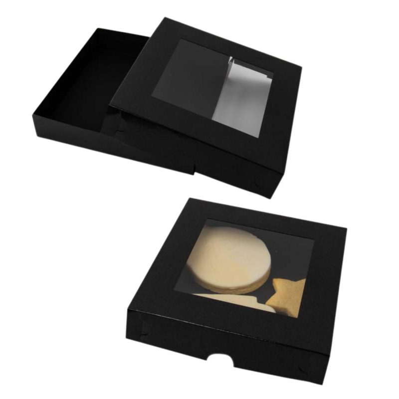 Cake Boards & Boxes | Coo Kie Small Black Square Cookie / Chocolate Box With Window 15.5Cm Baking & Cake Decorating Cake Boards & Boxes