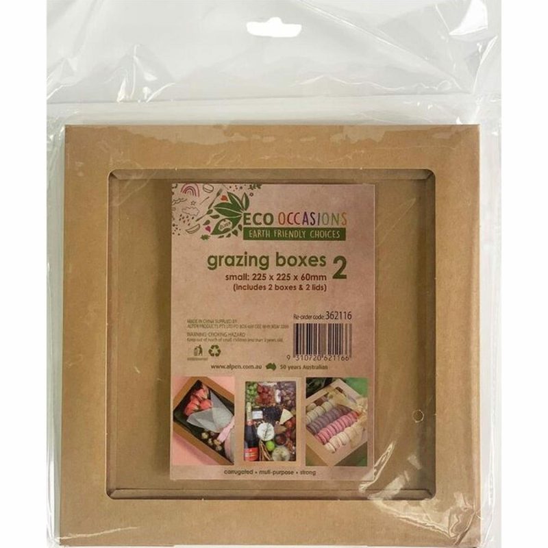 Cake Boards & Boxes | Eco Kraft Grazing Boxes With Lids 22.5Cm X 22.5Cm X 6Cm (Pack Of 2) Baking & Cake Decorating Cake Boards & Boxes