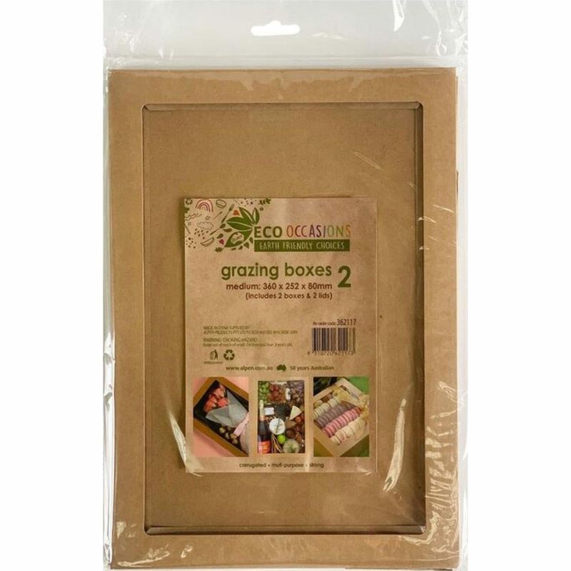 Cake Boards & Boxes | Eco Kraft Grazing Boxes With Lids 36Cm X 25.2Cm X 8Cm (Pack Of 2) Baking & Cake Decorating Cake Boards & Boxes