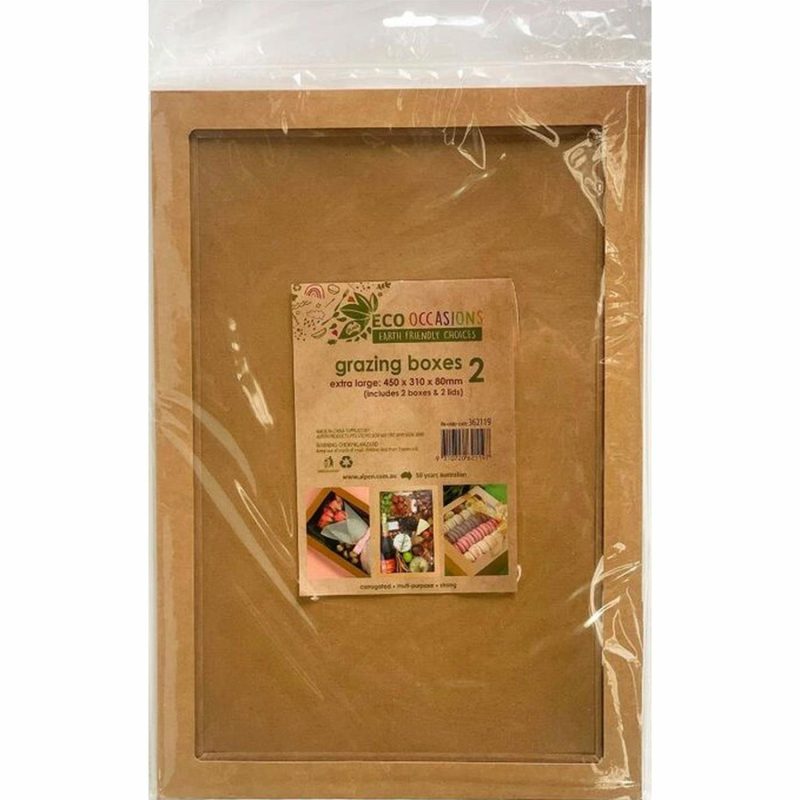 Cake Boards & Boxes | Eco Kraft Grazing Boxes With Lids 45Cm X 31Cm X 8Cm (Pack Of 2) Baking & Cake Decorating Cake Boards & Boxes