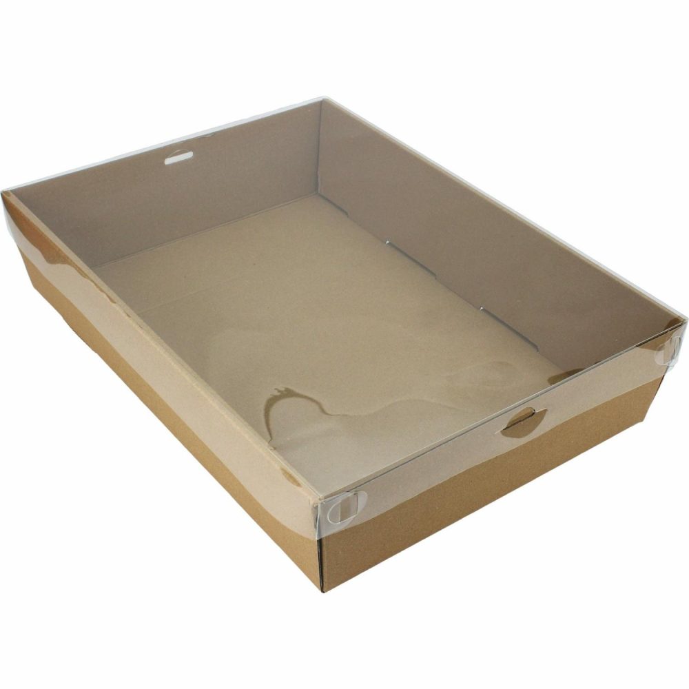 Cake Boards & Boxes | Kraft Grazing Box With Clear Plastic Lid 36Cm X 25.8Cm X 8Cm Baking & Cake Decorating Cake Boards & Boxes