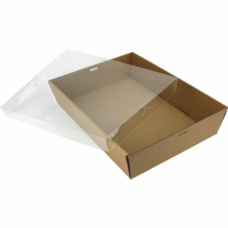 Cake Boards & Boxes | Kraft Grazing Box With Clear Plastic Lid 36Cm X 25.8Cm X 8Cm Baking & Cake Decorating Cake Boards & Boxes