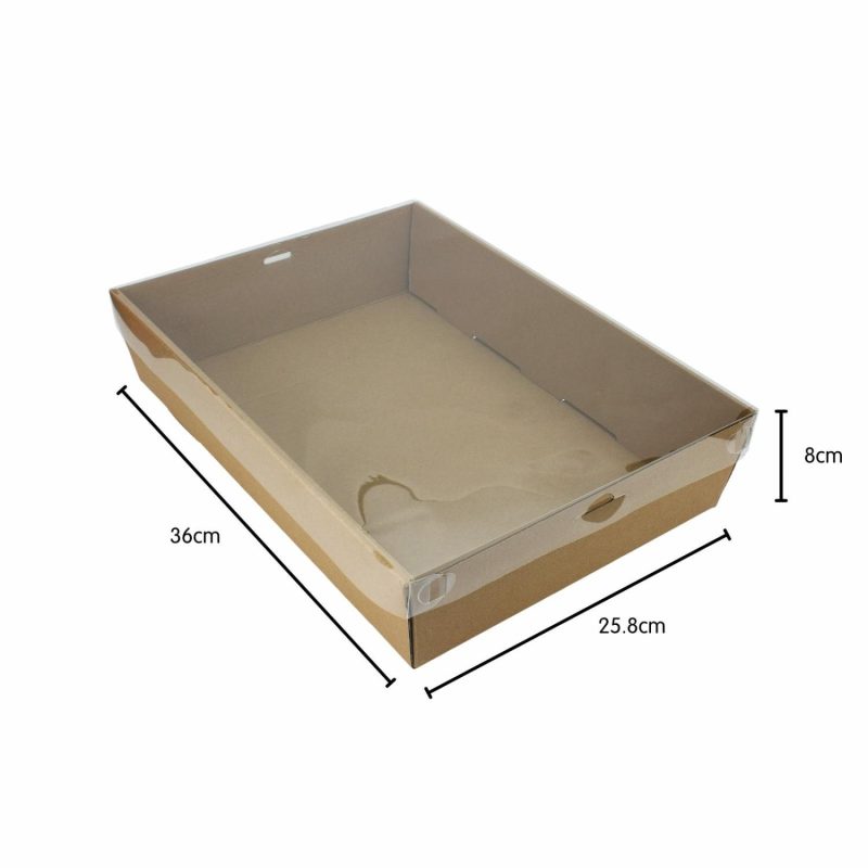 Cake Boards & Boxes | Kraft Grazing Box With Clear Plastic Lid 36Cm X 25.8Cm X 8Cm Baking & Cake Decorating Cake Boards & Boxes