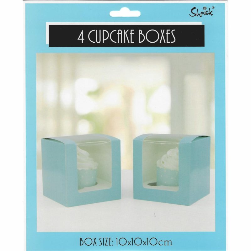 Cake Boards & Boxes | Light Blue Cupcake Boxes With Window 10Cm (Pack Of 4) Baking & Cake Decorating Cake Boards & Boxes