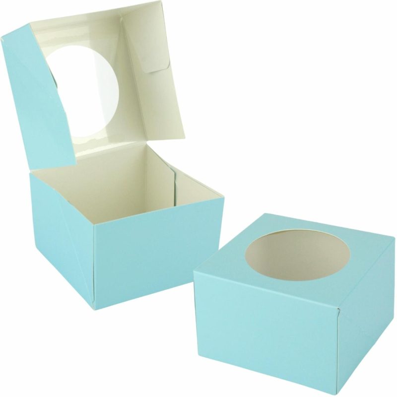 Cake Boards & Boxes | Light Blue Donut Boxes With Window 10Cm (Pack Of 4) Baking & Cake Decorating Cake Boards & Boxes