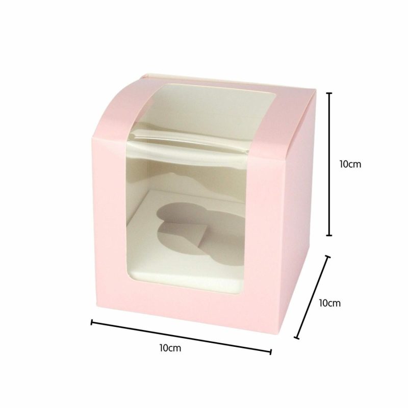 Cake Boards & Boxes | Light Pink Cupcake Boxes With Window 10Cm (Pack Of 4) Baking & Cake Decorating Cake Boards & Boxes