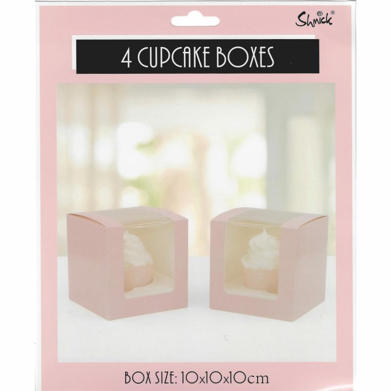 Cake Boards & Boxes | Light Pink Cupcake Boxes With Window 10Cm (Pack Of 4) Baking & Cake Decorating Cake Boards & Boxes