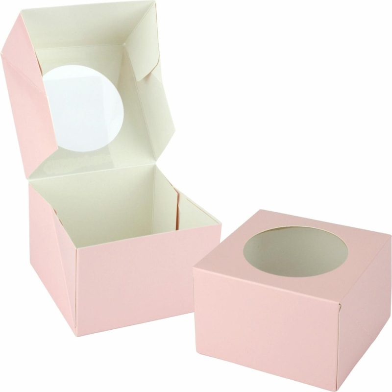 Cake Boards & Boxes | Light Pink Donut Boxes With Window 10Cm (Pack Of 4) Baking & Cake Decorating Cake Boards & Boxes