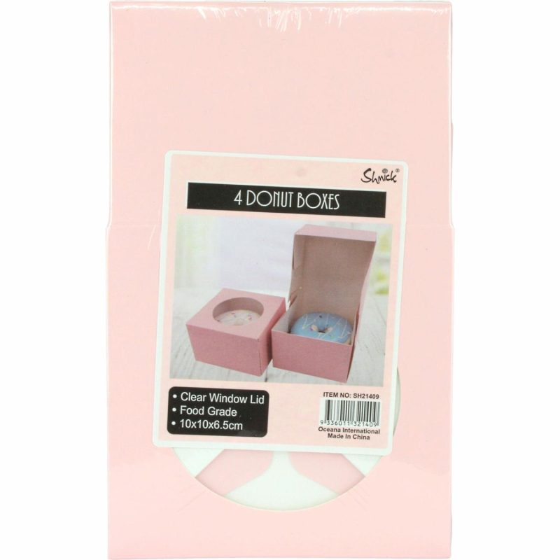 Cake Boards & Boxes | Light Pink Donut Boxes With Window 10Cm (Pack Of 4) Baking & Cake Decorating Cake Boards & Boxes