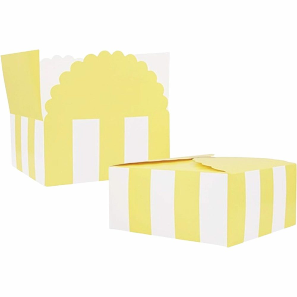 Cake Boards & Boxes | Light Yellow And White Stripe Patisserie Boxes (Pack Of 6) Baking & Cake Decorating Cake Boards & Boxes