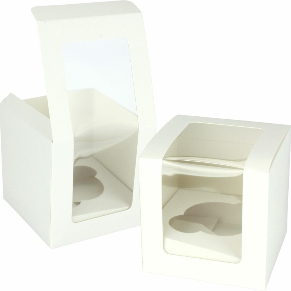 Cake Boards & Boxes | White Cupcake Boxes With Window 10Cm (Pack Of 4) Baking & Cake Decorating Cake Boards & Boxes