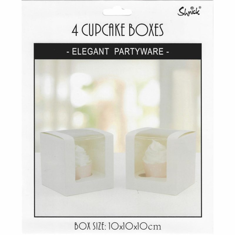 Cake Boards & Boxes | White Cupcake Boxes With Window 10Cm (Pack Of 4) Baking & Cake Decorating Cake Boards & Boxes